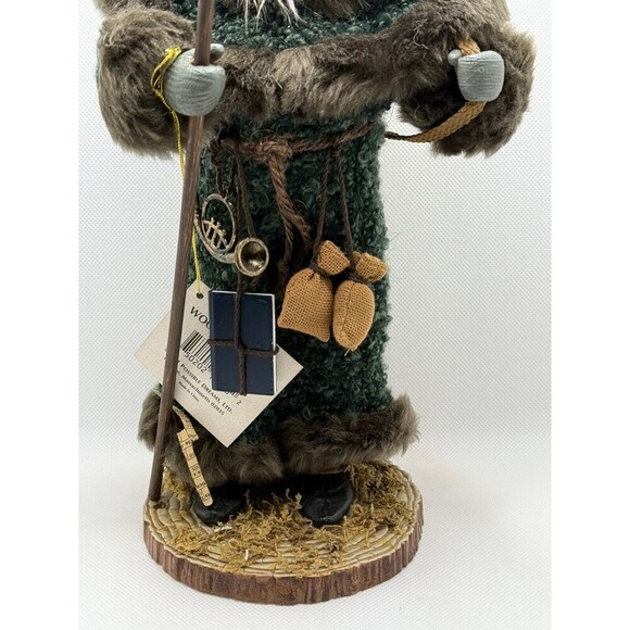 Woodland Santa Figure Green Coat Basket Of Toys and Beard Earthy Rustic Decor - Picture 3 of 12